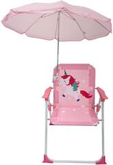 Silla de Jardín y Playa Infantil Plegable Unicornio con Sombrilla