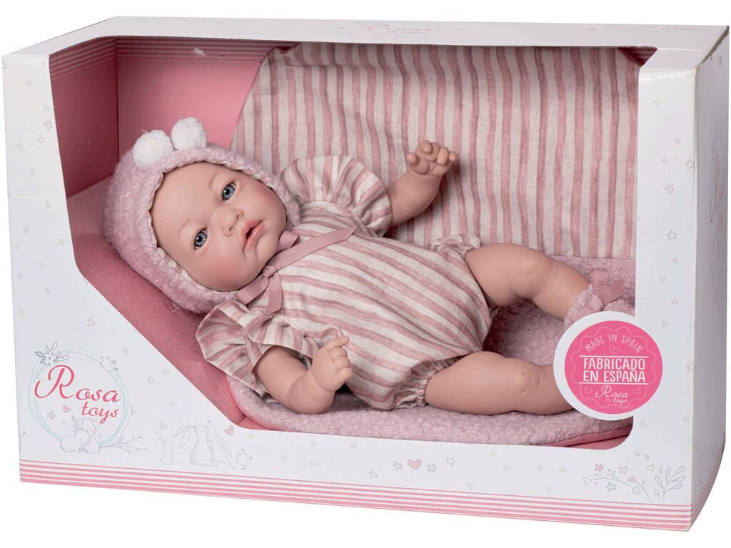 Muñeca Bebé Mía de 40 cm con Peso Real, Chupete y Manta Rosa