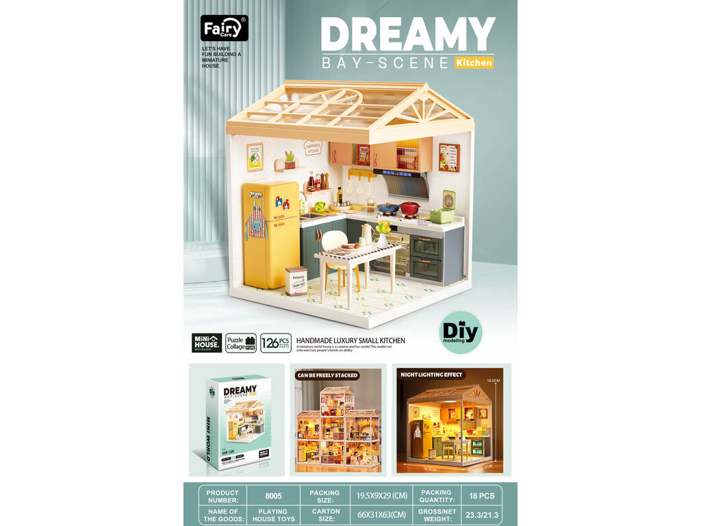Mini Rooms Dreamy Bay-Scene Playset Cocina de 19,5x16,5x16,5 cm con Miniaturas y Luz LED