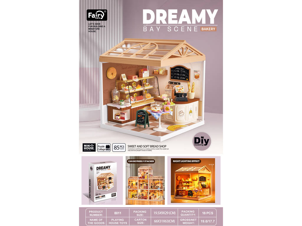 Mini Rooms Dreamy Bay-Scene Playset Panadería de 19,5x16,5x16,5 cm con Miniaturas y Luz LED
