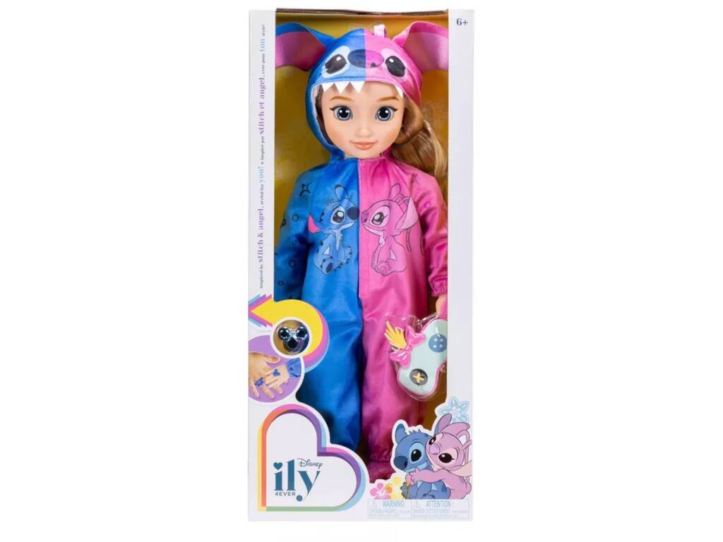 Disney Ily 4Ever Muñeca de 45 cm con Pijama de Stitch y Angel y Accesorios