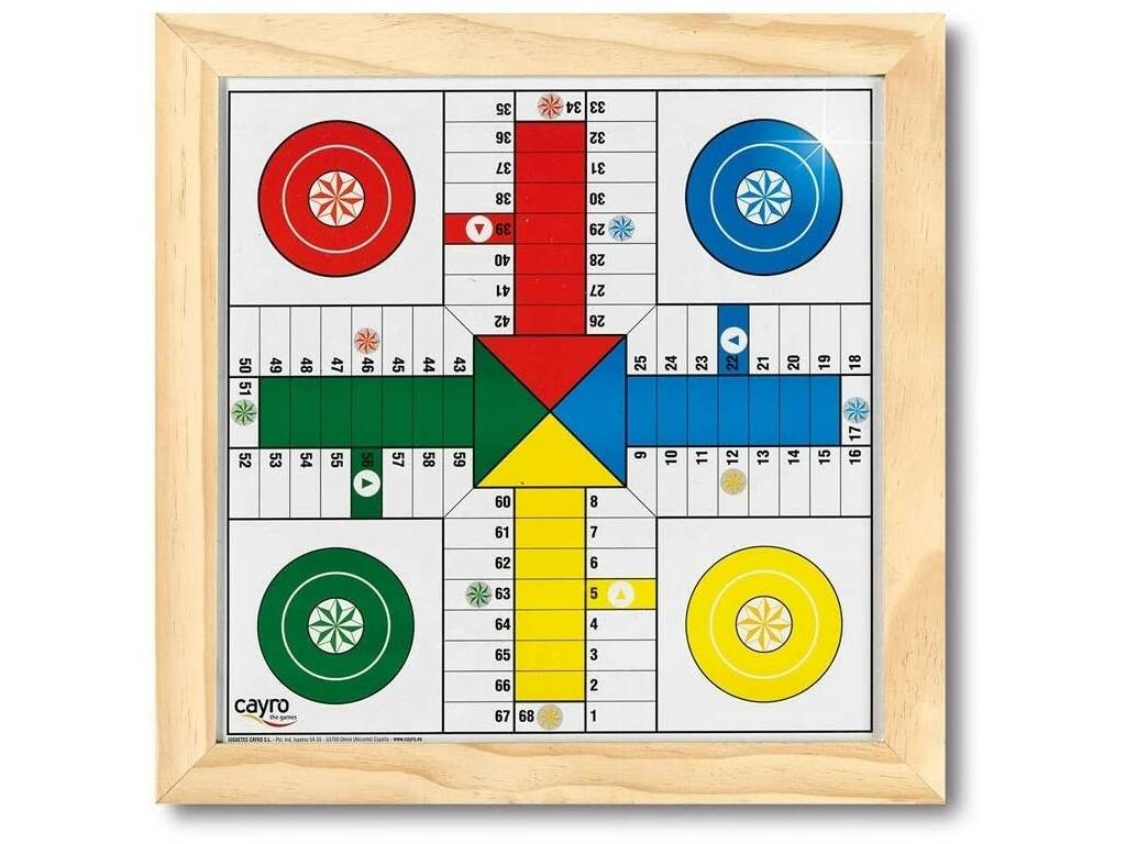 Tabuleiro Ludo e Ganso Vidro Moldura de Madeira 44x44 cm. Cayro T-154