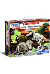 Arqueospielend T-Rex und Triceratops Phosphoreszierend