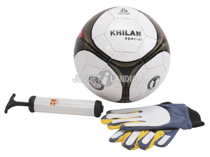 SET DE FUTBOL CON BALON, GUANTES Y BOMBA HINCHAR