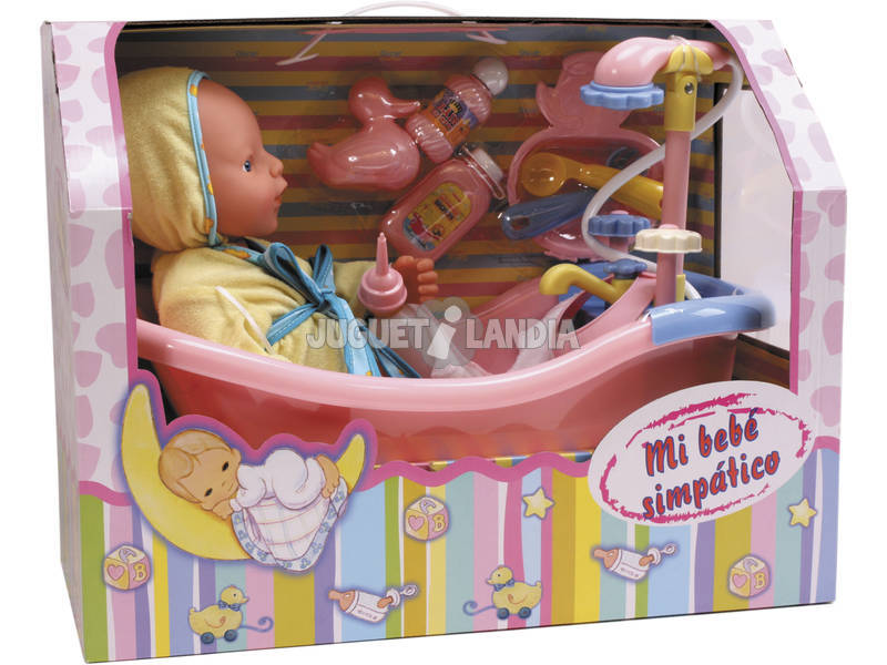 Muñeco con bañera y accesorios