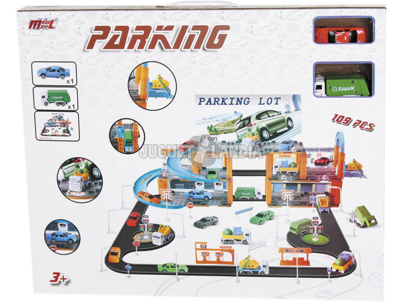 Spielzeugparkplatz mit Fahrzeugen 109 Stück
