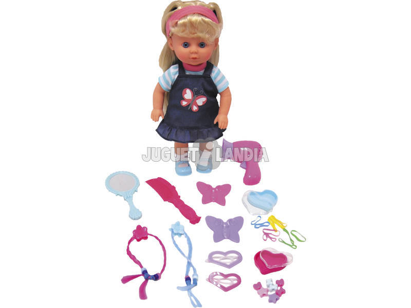 Bambola con accessori per capelli.