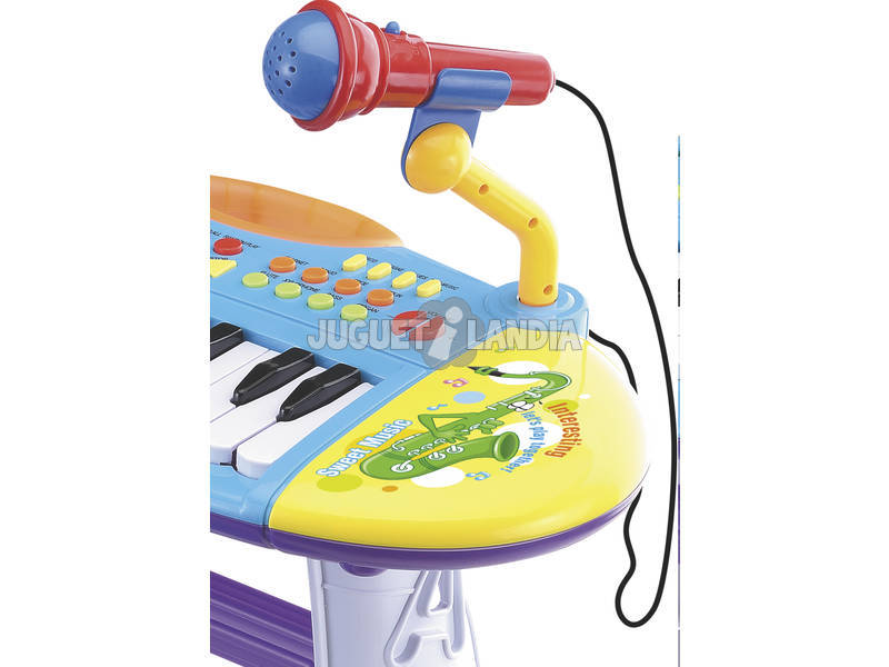 Klavier Musikinstrument mit blauer Bank